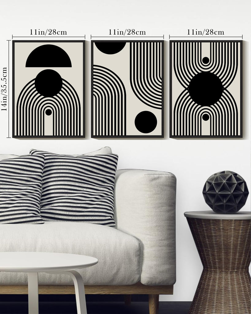 Black and White Abstract Framed Wall Art Decor Duotone Minimal Dark Brush Stroke Prints Shapes Illustrations Modern