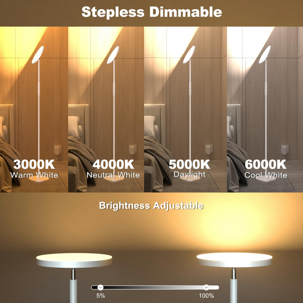 Super Bright Floor Lamp, Stepless Dimmable LED Standing Lamp with Remote and Touch Control, 69" Tall Torchiere