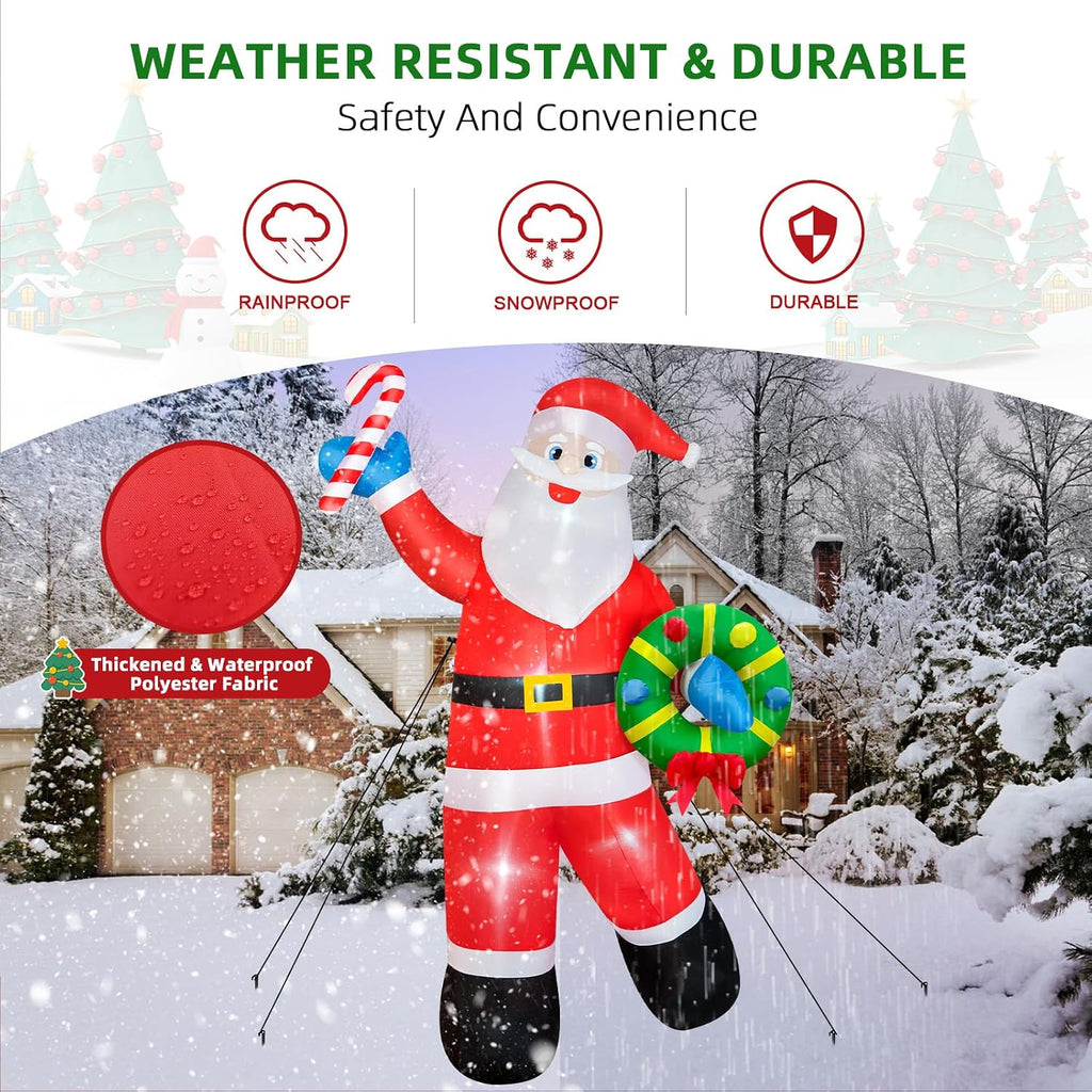 12FT Christmas Inflatables Santa Claus Outdoor Decorations, Giant Blow Up Santa Holding Garland Yard Decorations
