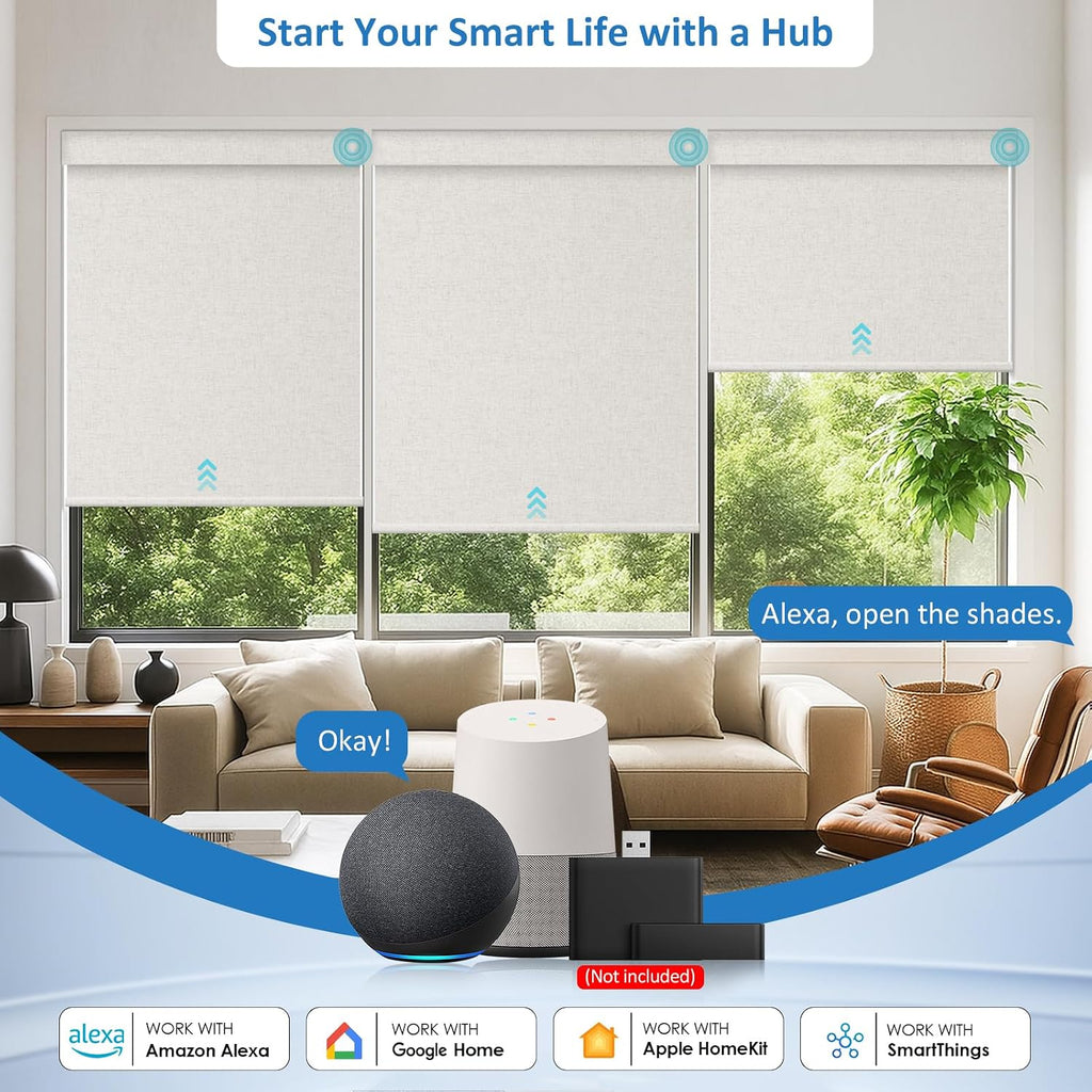 No-Drill Motorized Blackout Blinds with Remote, Linen, 34.5" x 64" | Tool-Free Installation, Works with Tuya & Alexa