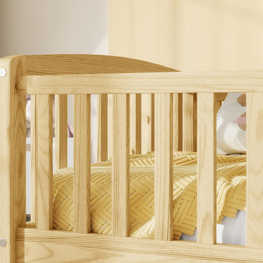 Montessori Floor Bed with 18" Fence and Curved Entrance, Pine Wood Bed Frame with Safety Guardrails, Low