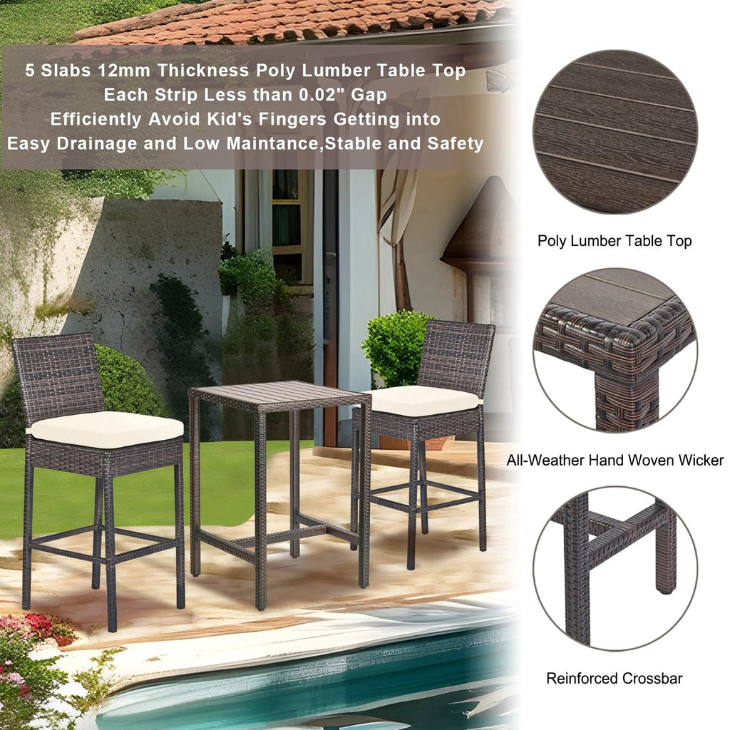 Outdoor Bar Table Patio Bar Height Bistro Table 39" Tall Outdoor High Top Square Pub Patio Table Wicker Rattan Metal