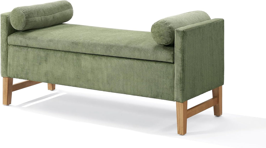Namo Corduroy Upholstered Ottoman with Storage, Wooden Storage Ottoman Bench with Pillows, Long Entryway Ottoman Foot