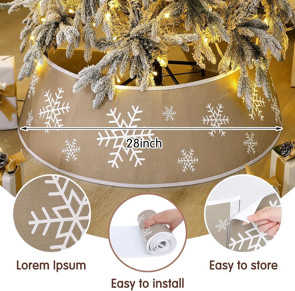 28 Inch Christmas Burlap Tree Collar Snowflake Farmhouse Skirt