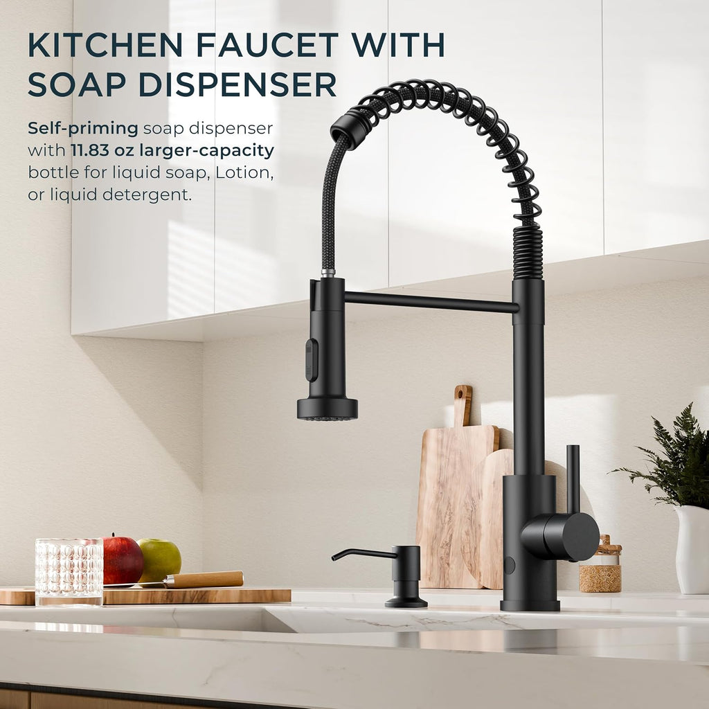 Touchless Kitchen Faucet with Soap Dispenser, Matte Black | Motion Sensor Activated, Hands-Free Pull Down Pot Filler