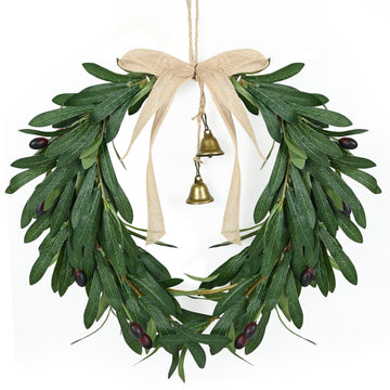 Spring Wreath for Front Door Artificial Olive Leaf & Fruit Wreath- Heart Shaped Greenery Hanging Olive Bunch for