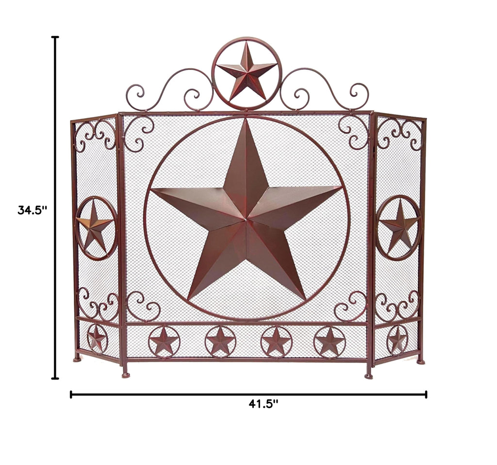 3-Panel Fireplace Screen Decorative - Rustic Brown Star Detail