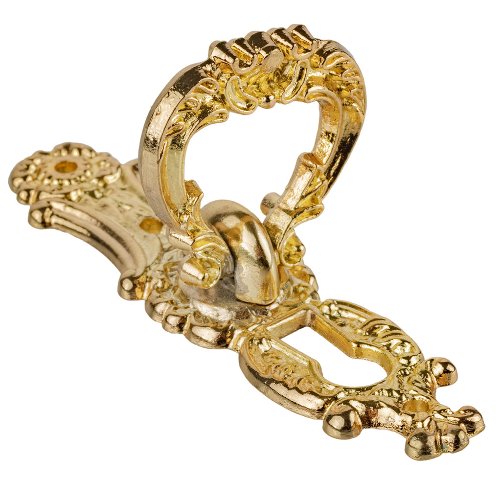 Baroque Style Brass Decorative Ring Pull with Keyhole Cover | 2 1/2" x 5/8" | Keyhole Escutcheon Plate for Cabinet