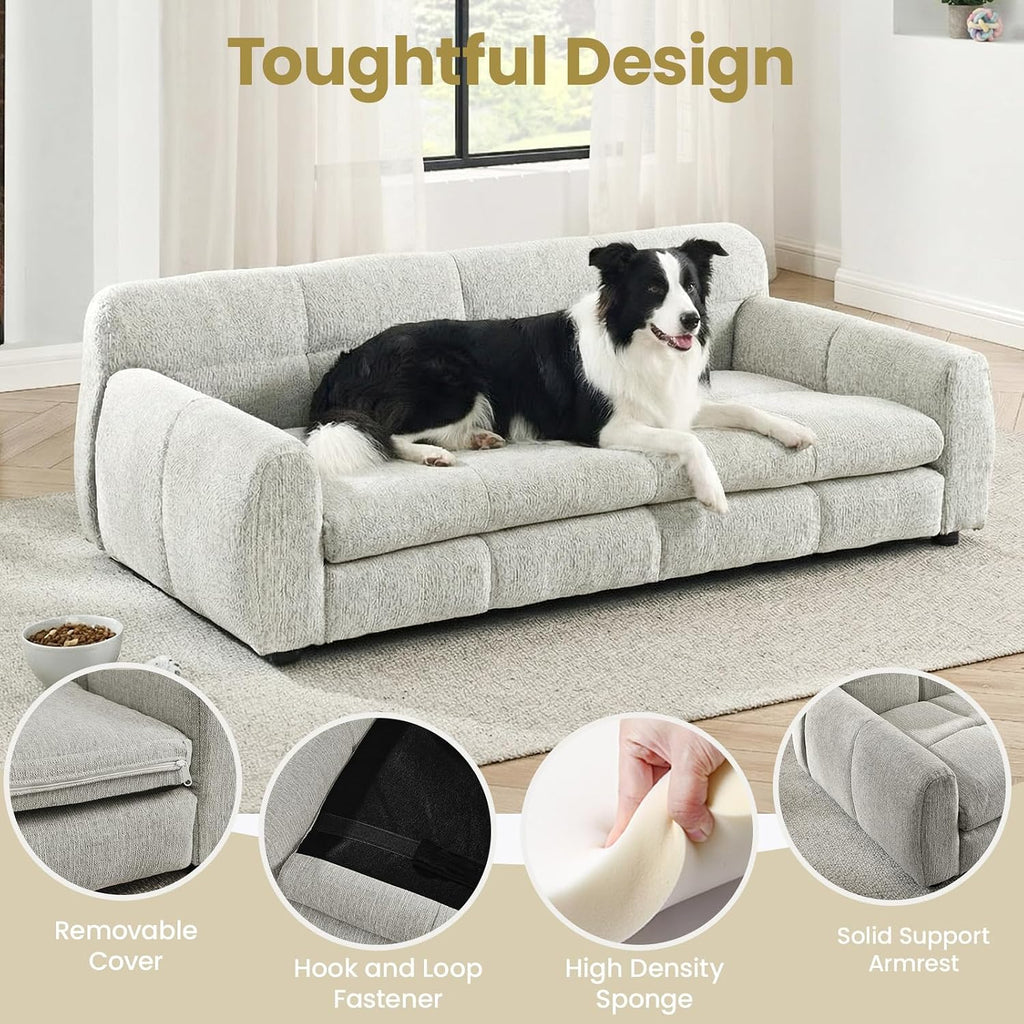 XL Dog Bed Couch, Elevated Large Dog Sofa with Backrest and Armrests, Soft Memory Foam Extra Large Pet Bed