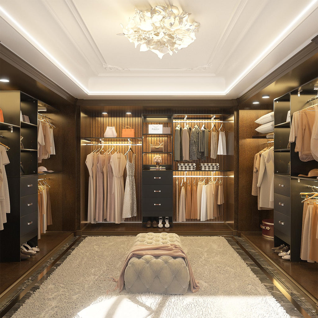 8FT Closet System, 96'' Closet Organizer System with 3 Hanging Rods, Wall Mount Bedroom Wardrobe with 3 Drawers