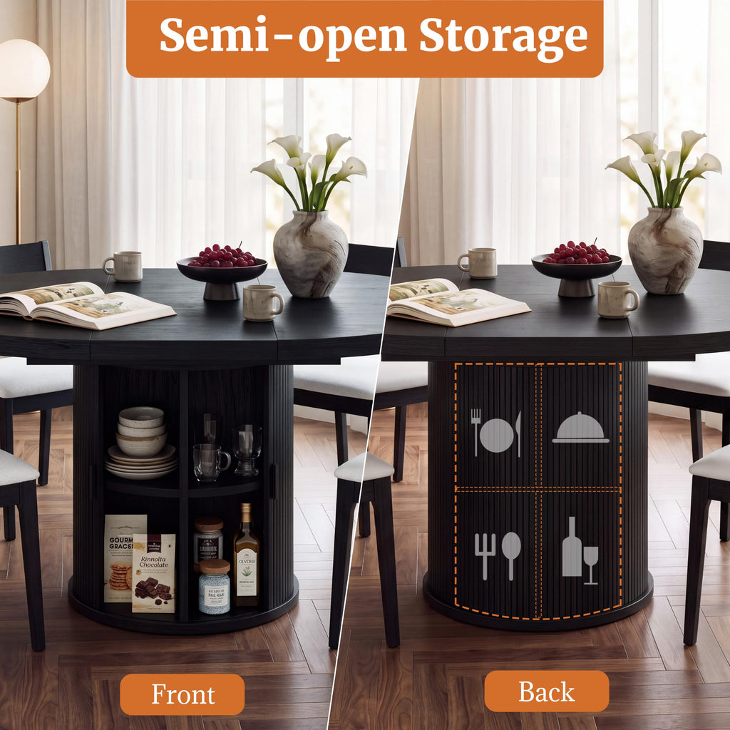 43"-59" Extendable Round Dining Table for 4-8 with Storage Shelf