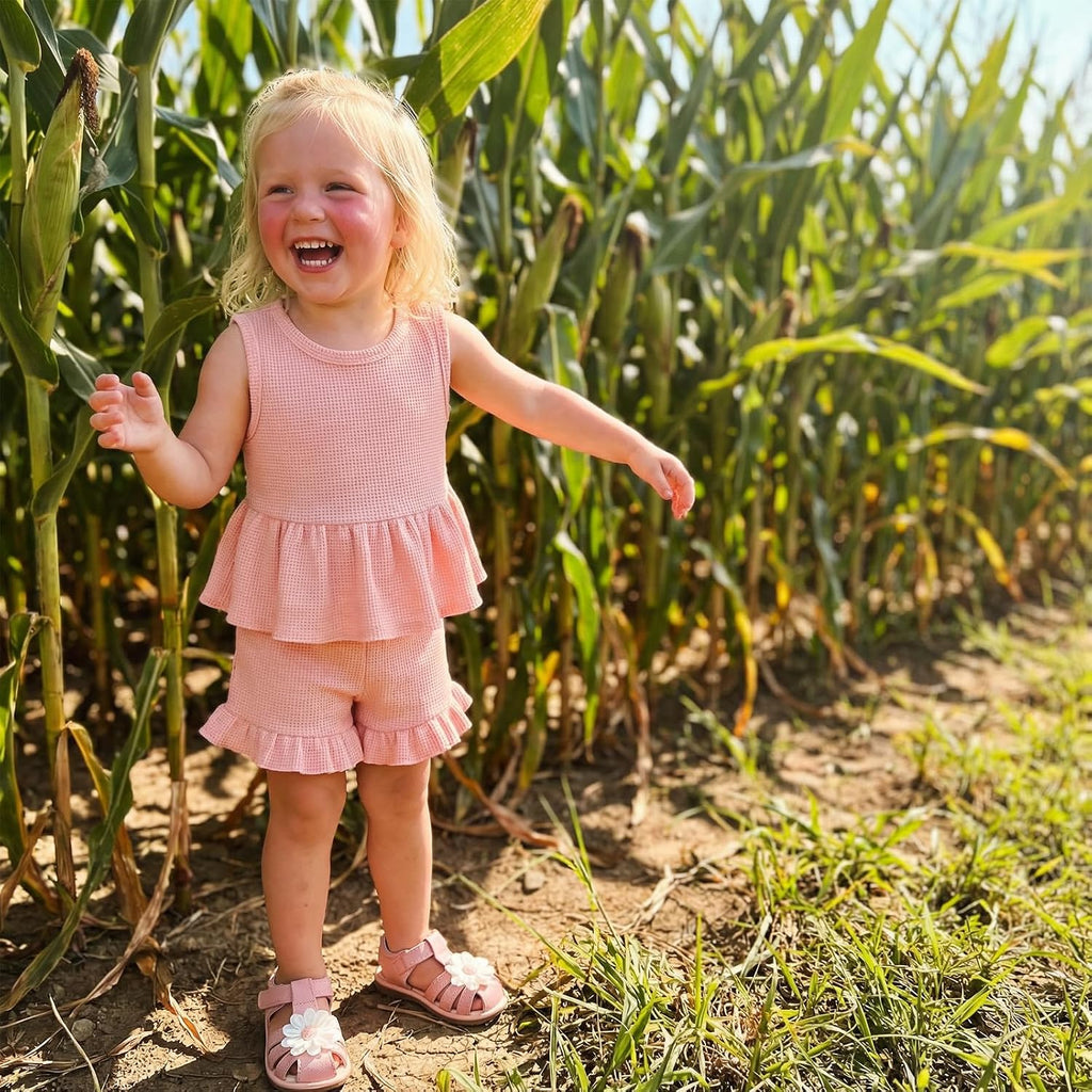 Baby Girl Summer Clothes Solid Color Ruffle Tops+Shorts Set