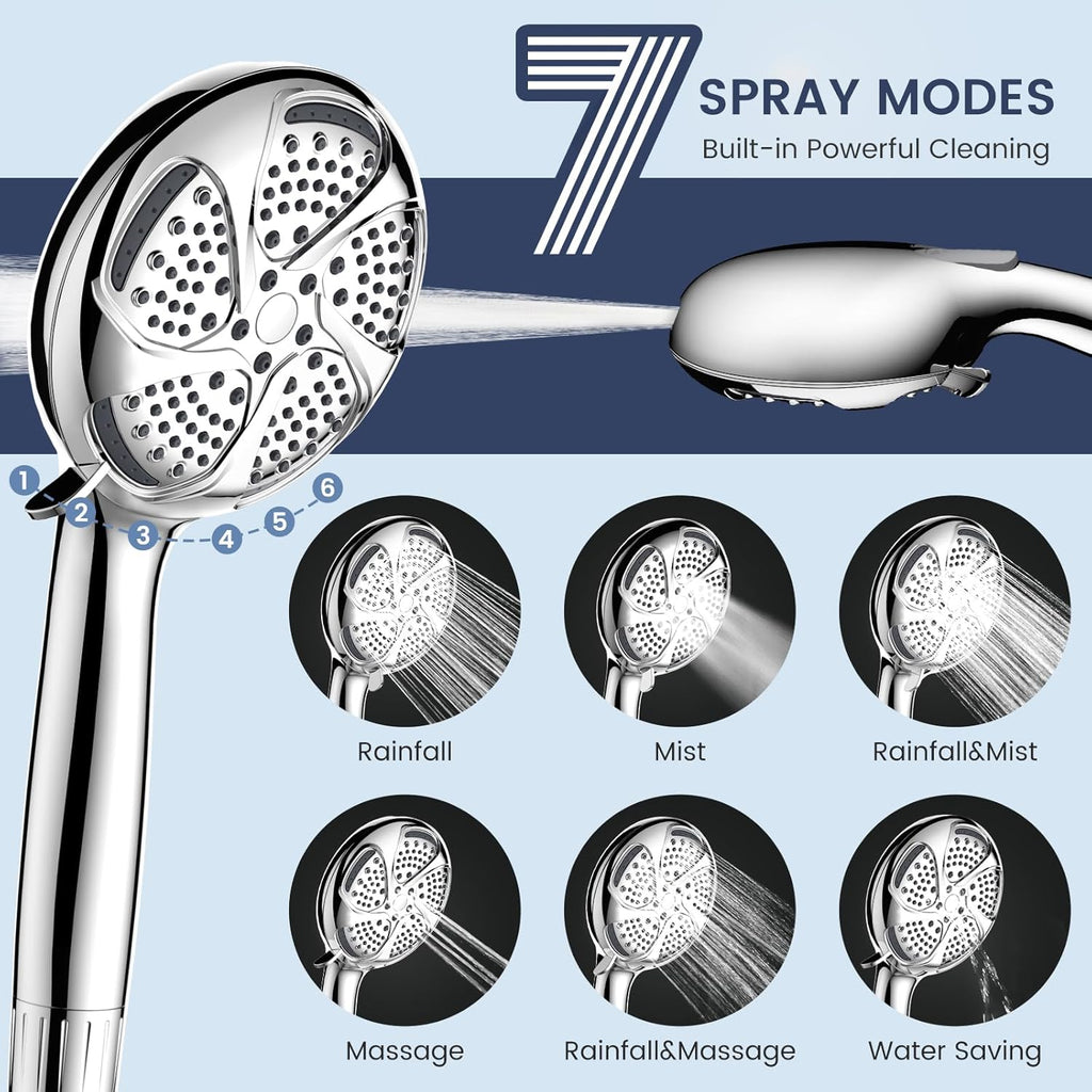 Filtered Shower Head with Handheld, High Pressure 7 Spray Showerhead with Filters for Hard Water