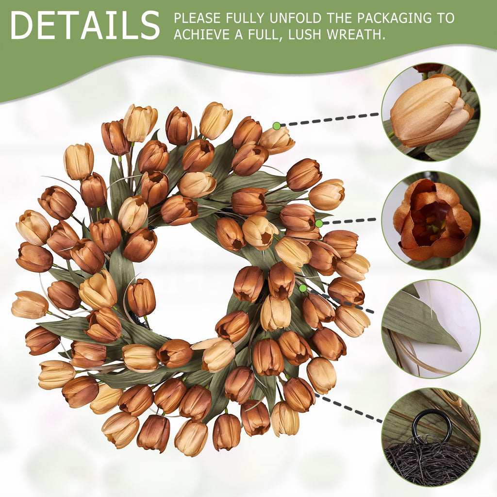 24" Tulip Fall Wreath for Front Door Real Touch Fade-Resistant