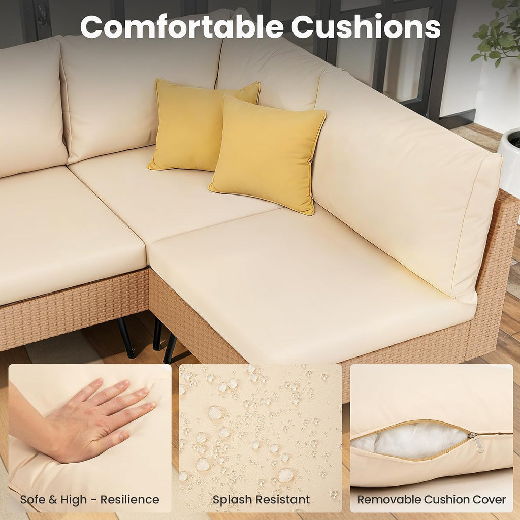 8-Piece Wicker Outdoor Furniture Set, All-Weather Patio Conversation Set with Thick Cushions & 2 Multi-Use Ottomans