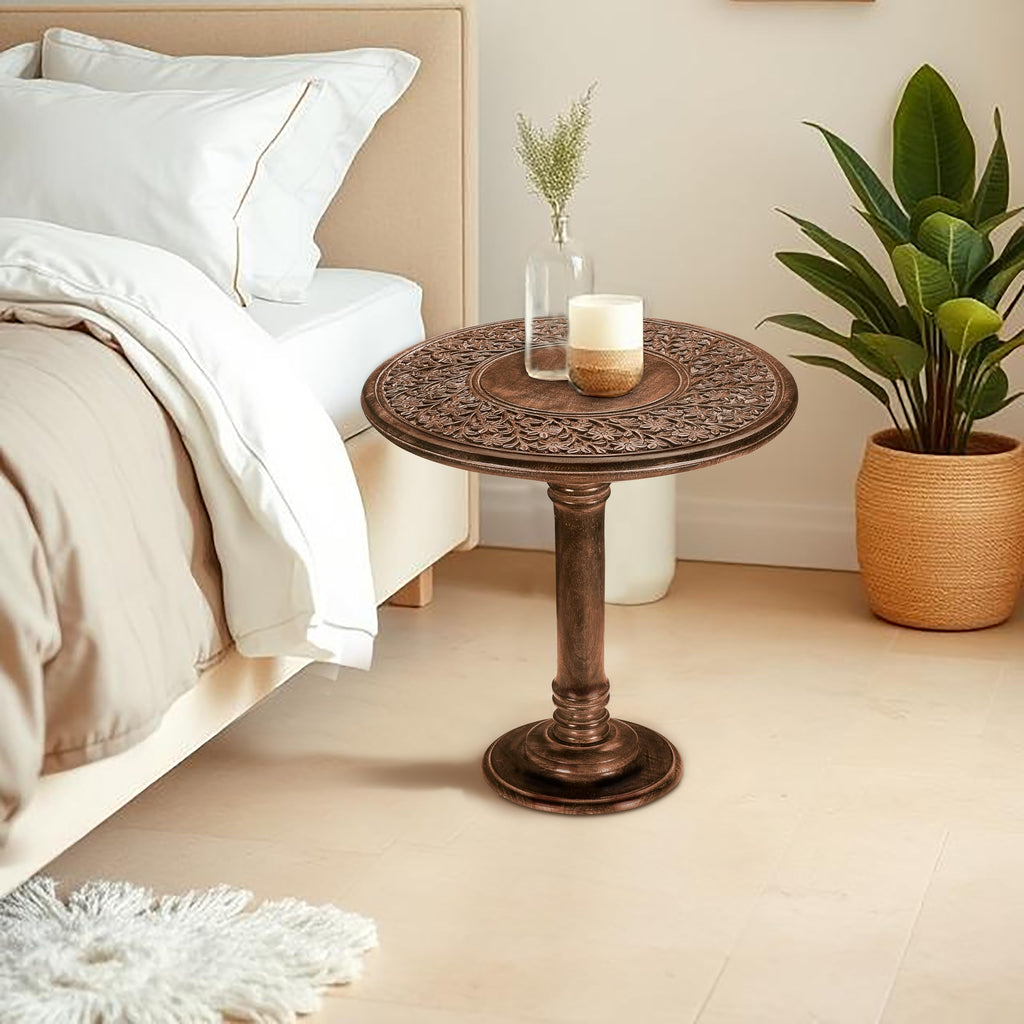 SideTable in Solid Wood With Hand Carving, End Table, Livingroom Table 18x22