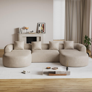 136"Oversized Luxury Modern Tight Sofa, Curved Back, Light Brown