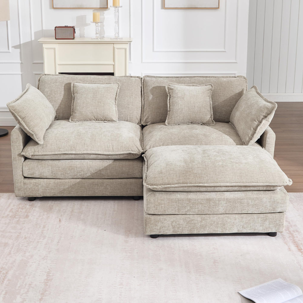 76.7" W Modular Cloud Sectional Sofa Couch for Small Spaces, Deep Seat Loveseat with Ottoman Chaise, Comfy Chenille 2