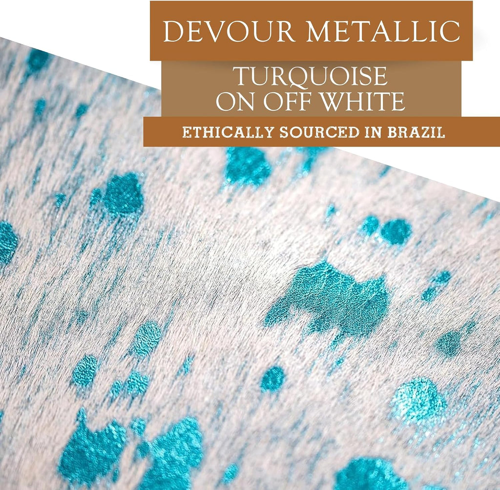 100% Genuine Metallic Blue Turquoise on Off White Cowhide Rug - Modern Style Animal Skin Rug & Floor Carpet & More
