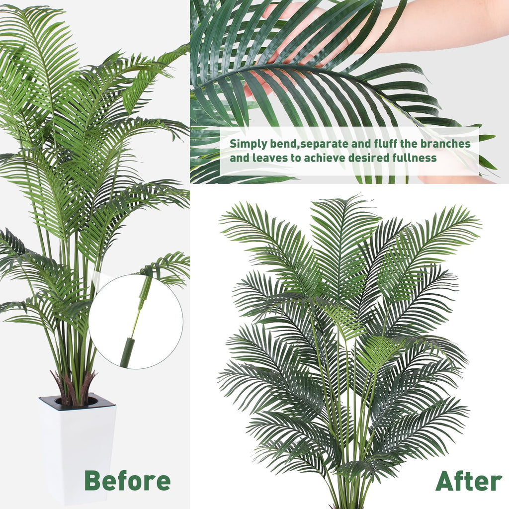 Artificial Palm Tree with White Tall Planter, 7ft Tall Potted Artificial Silk Palm Tree Plant, Fake Tropical Plant
