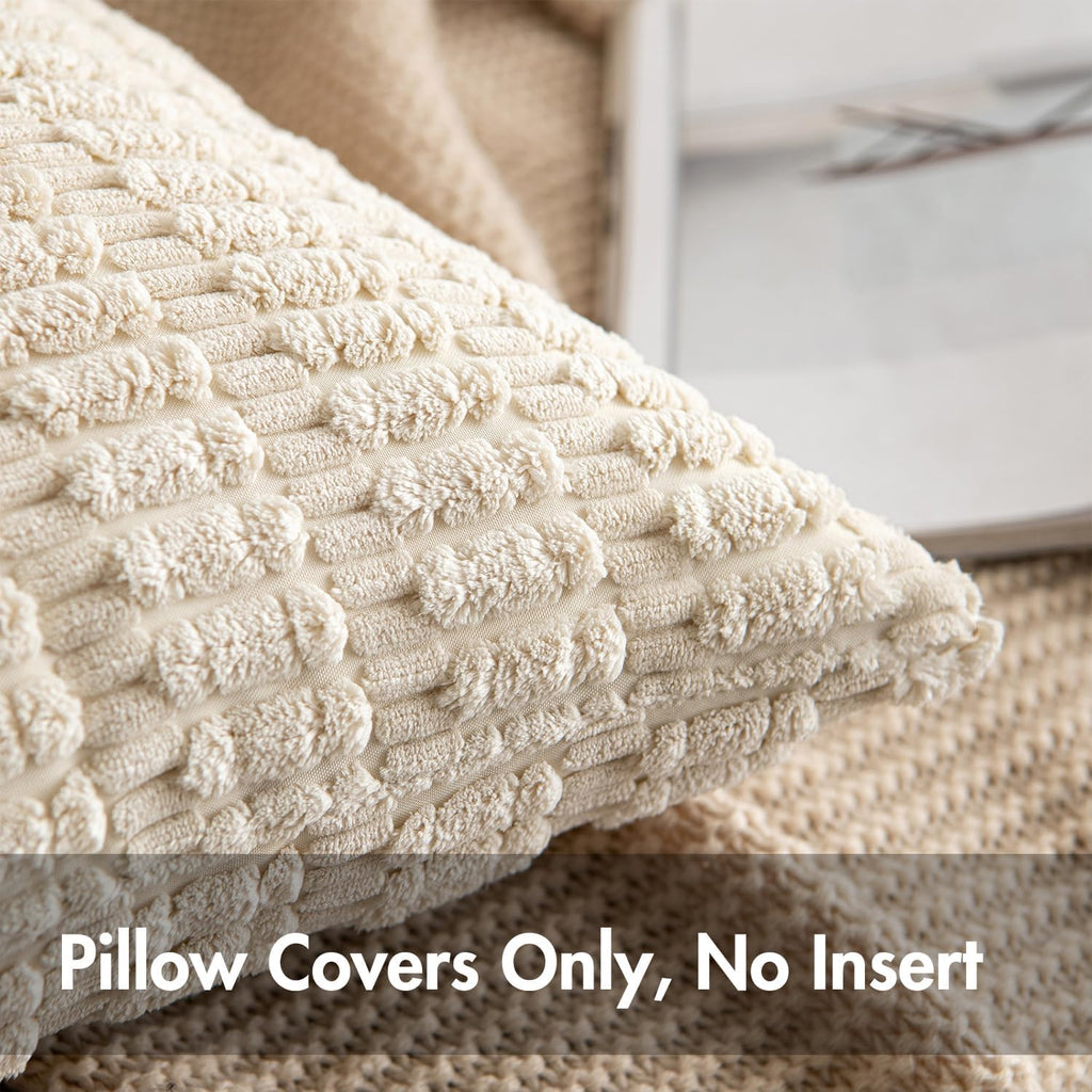 Corduroy Decorative Throw Pillow Covers 20x20 Cream White Pack of 2