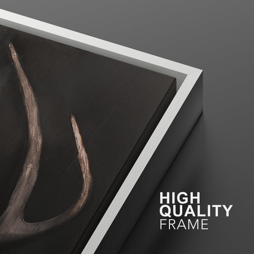 Framed Canvas Print Wall Art Rustic Antler Skull Dark Dramatic Black Vintage-Inspired Deer and Elk Antlers