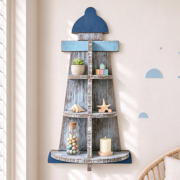 Nautical Lighthouse Wall Shelf, lake house Coastal Beach Decor