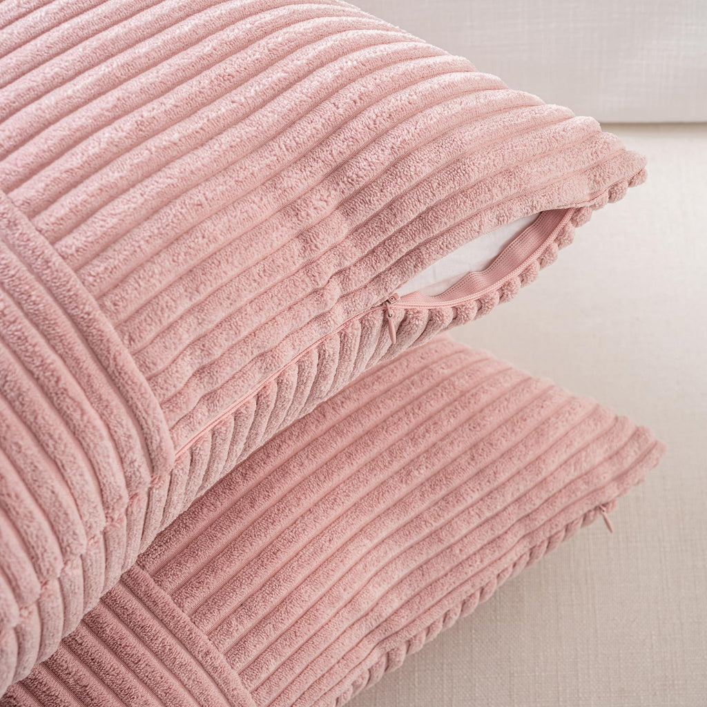 2 Packs Blush Pink Decorative Throw Pillow Covers 22x22 Inch Couch Bed Sofa, Rustic Farmhouse Boho Home Decor, Soft