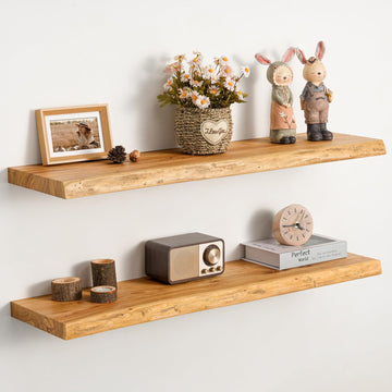36" Live Edge Floating Shelves, Solid Elm Wood Shelf, Set of 2