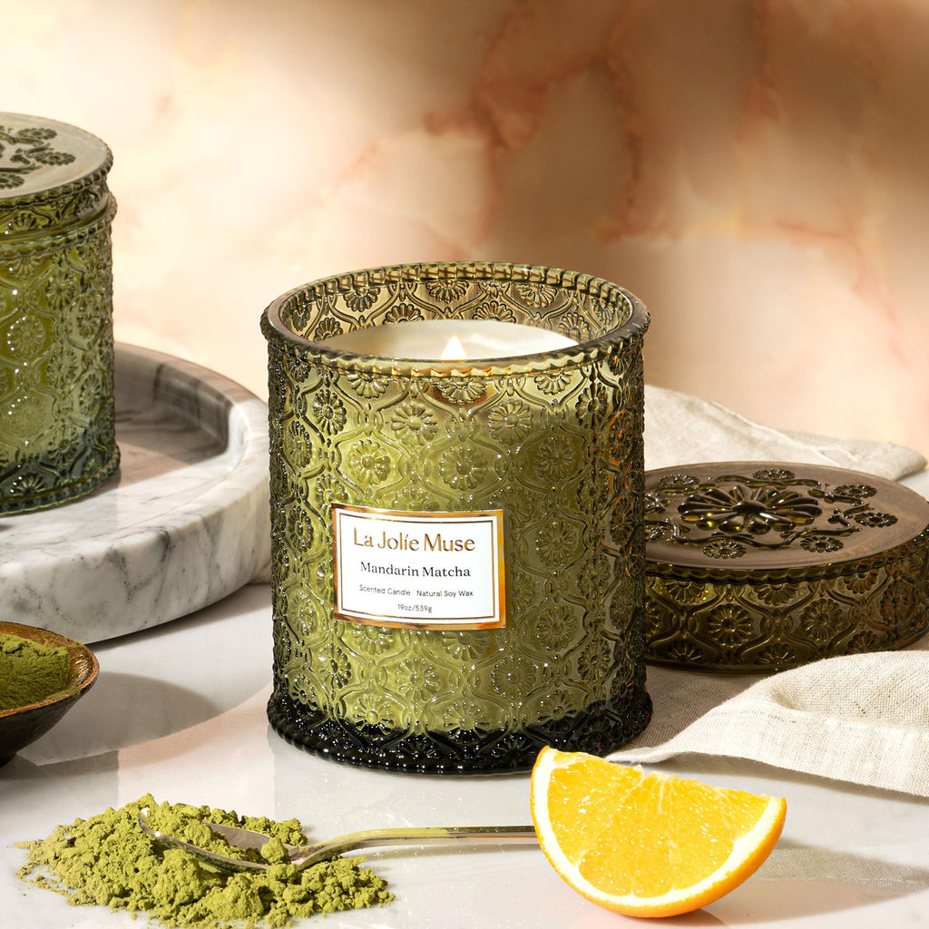 Mandarin Matcha Scented Candle, 19 oz Natural Soy Wax