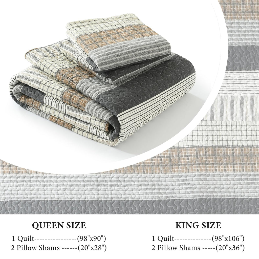 100% Cotton Quilt Set Quilt Bedding Set Bedspreads, Farmhouse Striped Coverlet, Lightweight