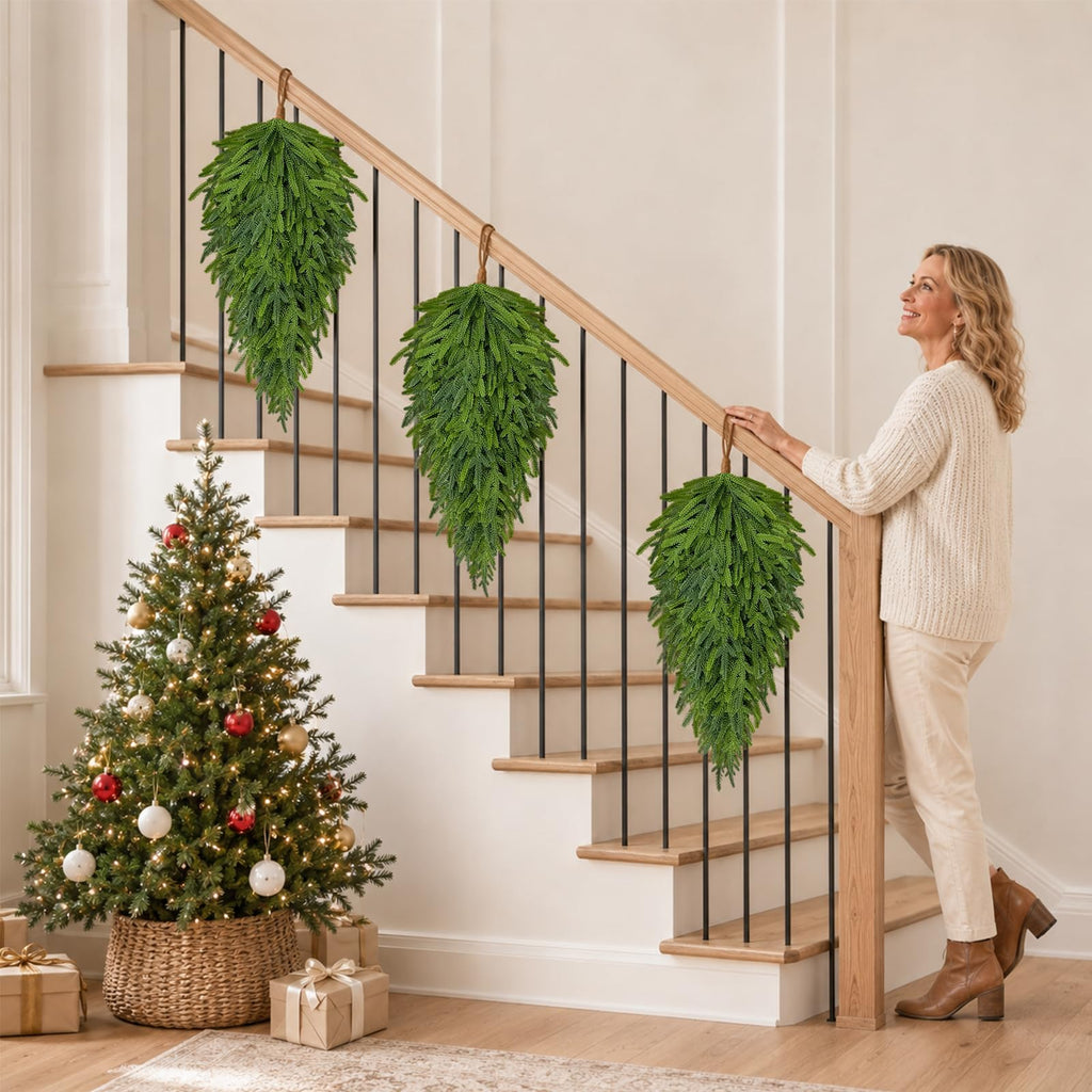 2 Pcs Christmas Teardrop Swag, 28" Norfolk Pine Teardrop Door Swag