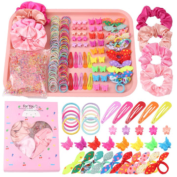 Hair Accessories Set for Girls,Toddler Colorful Elastic Hair Ties with Gift Box 505PCS, Cute Rabbit Ear Hair Ties