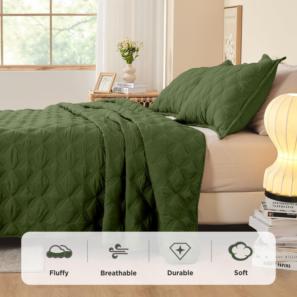 Oversized King Quilt Bedding Set, 3 Pcs Olive Green Bedspreads Set