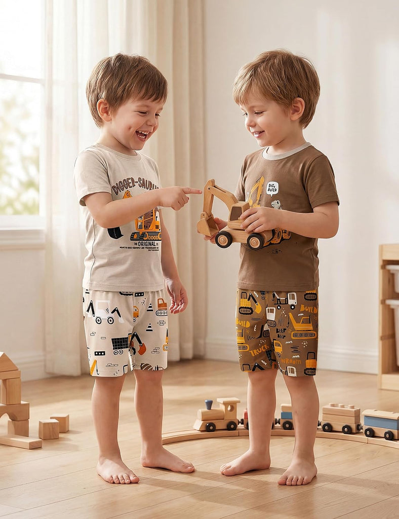 Toddler Pajamas 100% Organic Cotton 4 Piece Short Sleeve Summer Pajama Set Kids Pajamas Boys Girls Snug Fit Pjs Set