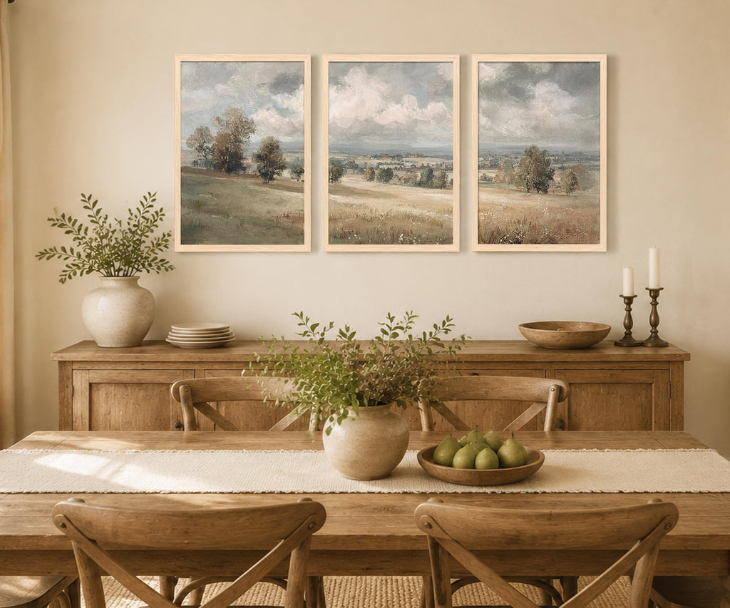 Framed Neutral Landscape Wall Art Set of 3, Farmhouse Prints