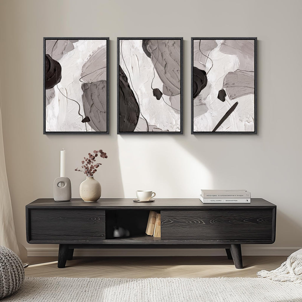 Large Framed Black White Grey Abstract Wall Art, 24x36 Inch