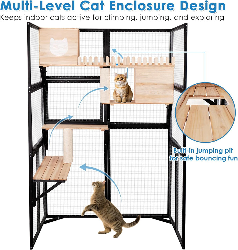 Indoor & Outdoor Cat Enclosure, 4-Level Walk-in Catio with Window Access
