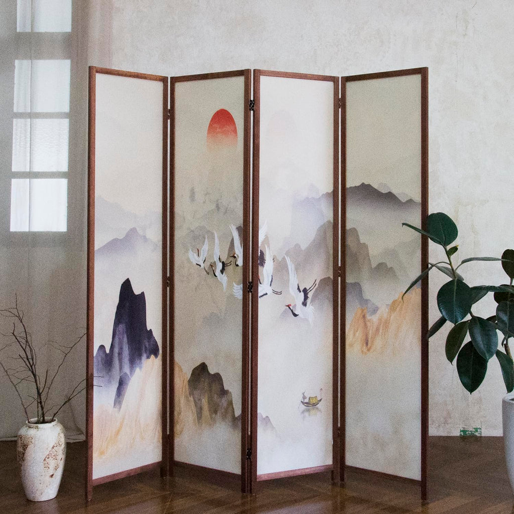 4 Panel Room Divider, 5.6 ft Tall Blackout Folding Privacy Screen - Double-Sided Freestanding Partition Wall with