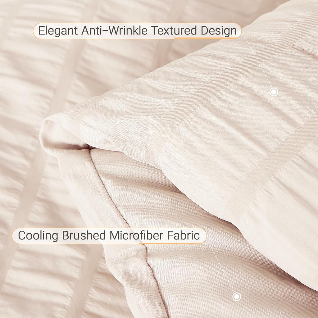 7 Pieces Queen Comforter Set, Seersucker Bed in a Bag Queen, All Season Luxury Bedding Set with Comforter, Flat Sheet