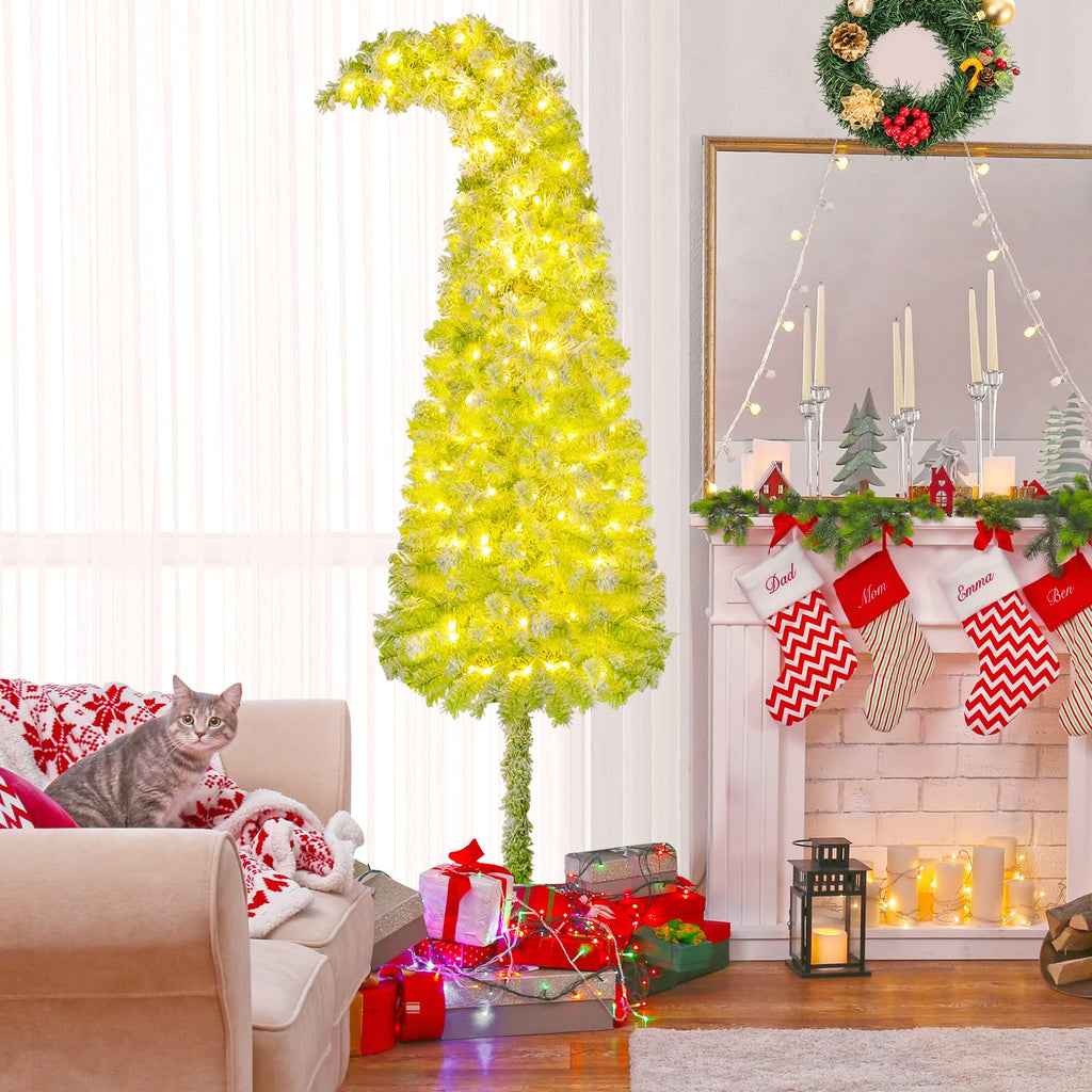 7 FT Pre-Lit Whimsical Christmas Tree, Bendable Xmas Tree with 366 Branch Tips, 160 Warm White LED Lights, 8 Modes