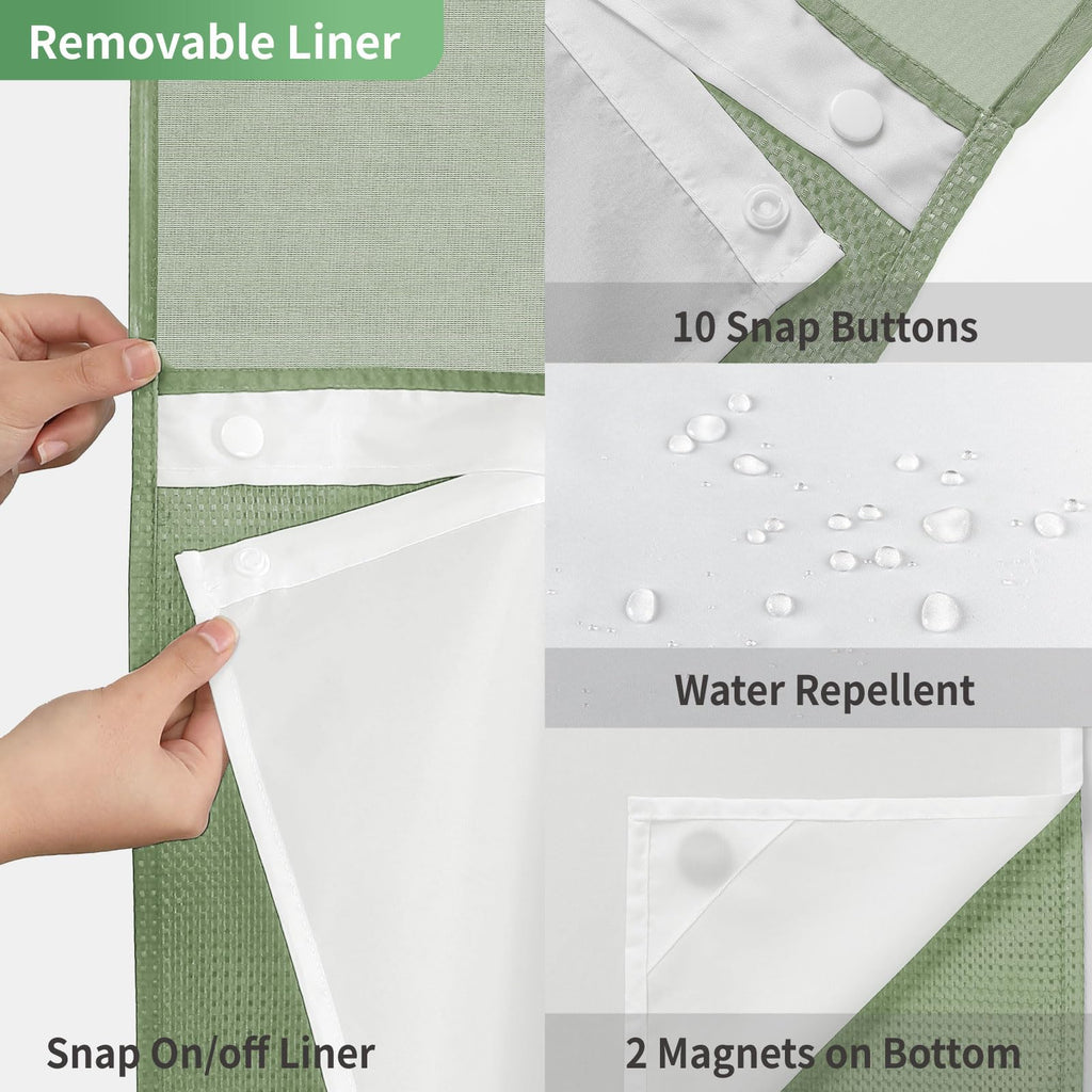 No Hook Check Waffle Stall Shower Curtain Set, 60 x 74 in