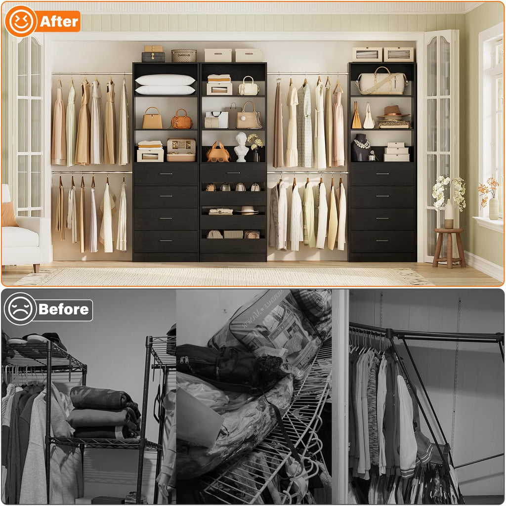 Closet System with 12 Drawers, 8.5-11.5Ft Closet Organizer System