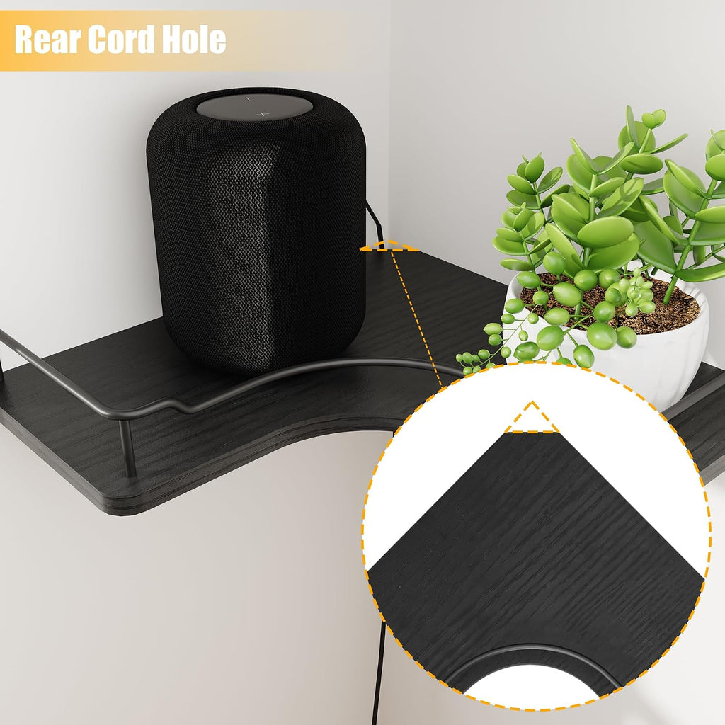 L-Shaped Corner Floating Shelves Set of 3,Rustic Wood Wall Mounted Storage Shelves,Display Shelf (Black)