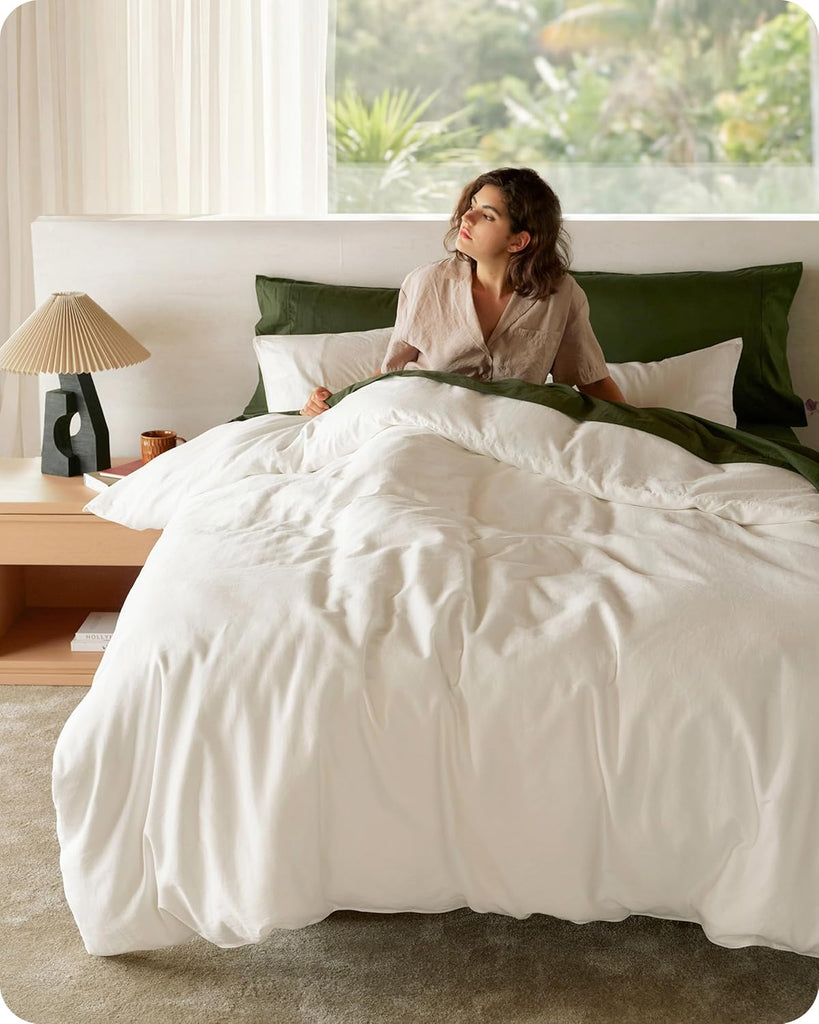 100% Organic Cotton King Duvet Cover Set, Ivory, 104" 90" | GOTS Certified, Luxury PureWoven, Zipper Closure