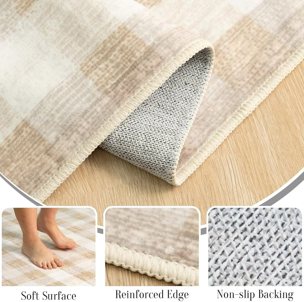 Checkered Area Rug, 8x10, Beige