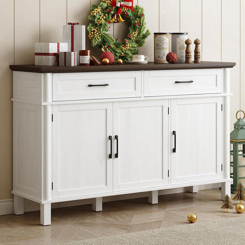 55 Inch Buffet Cabinet with Storage, Farmhouse Sideboard Buffet w/2 Drawers and 3 Doors