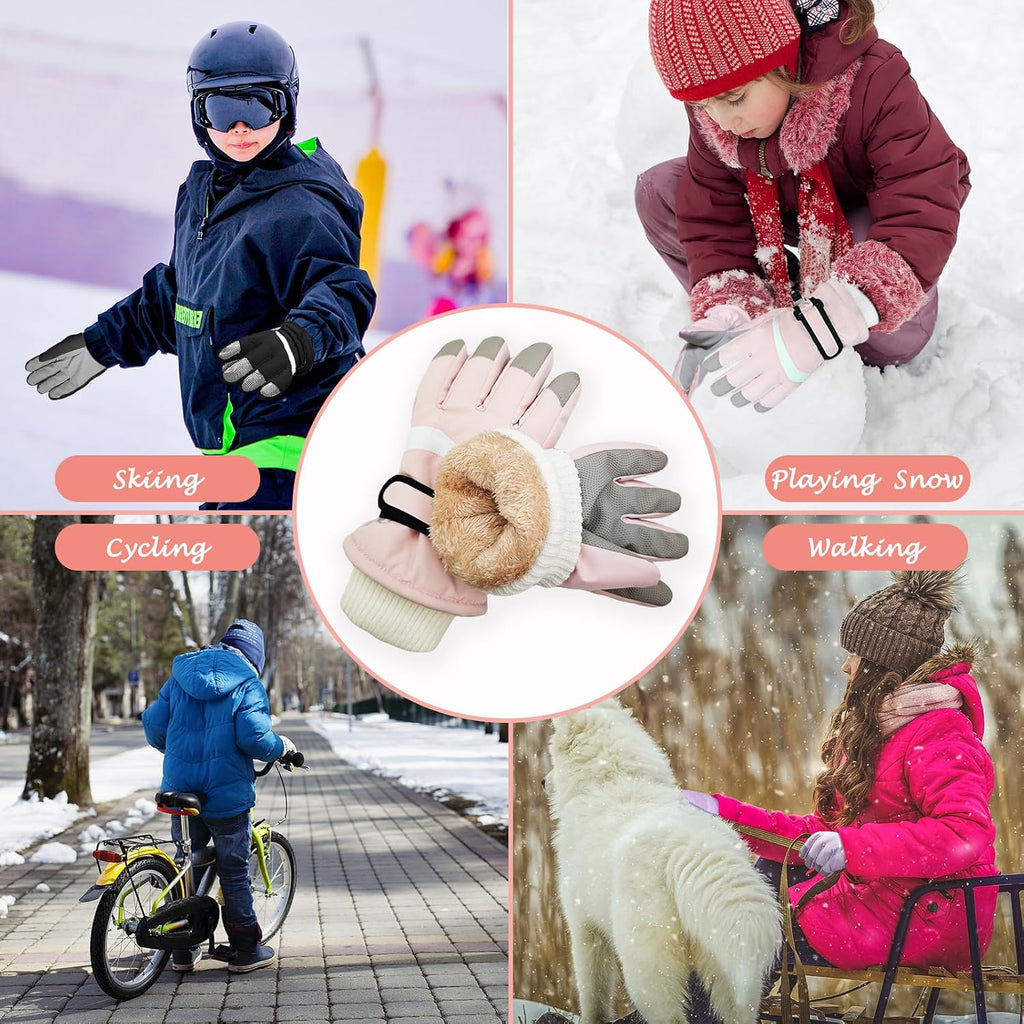 Kids Winter Snow Ski Gloves for Boys Girls Children Snowboard Waterproof Thermal Fleece Gloves for Cold Weather