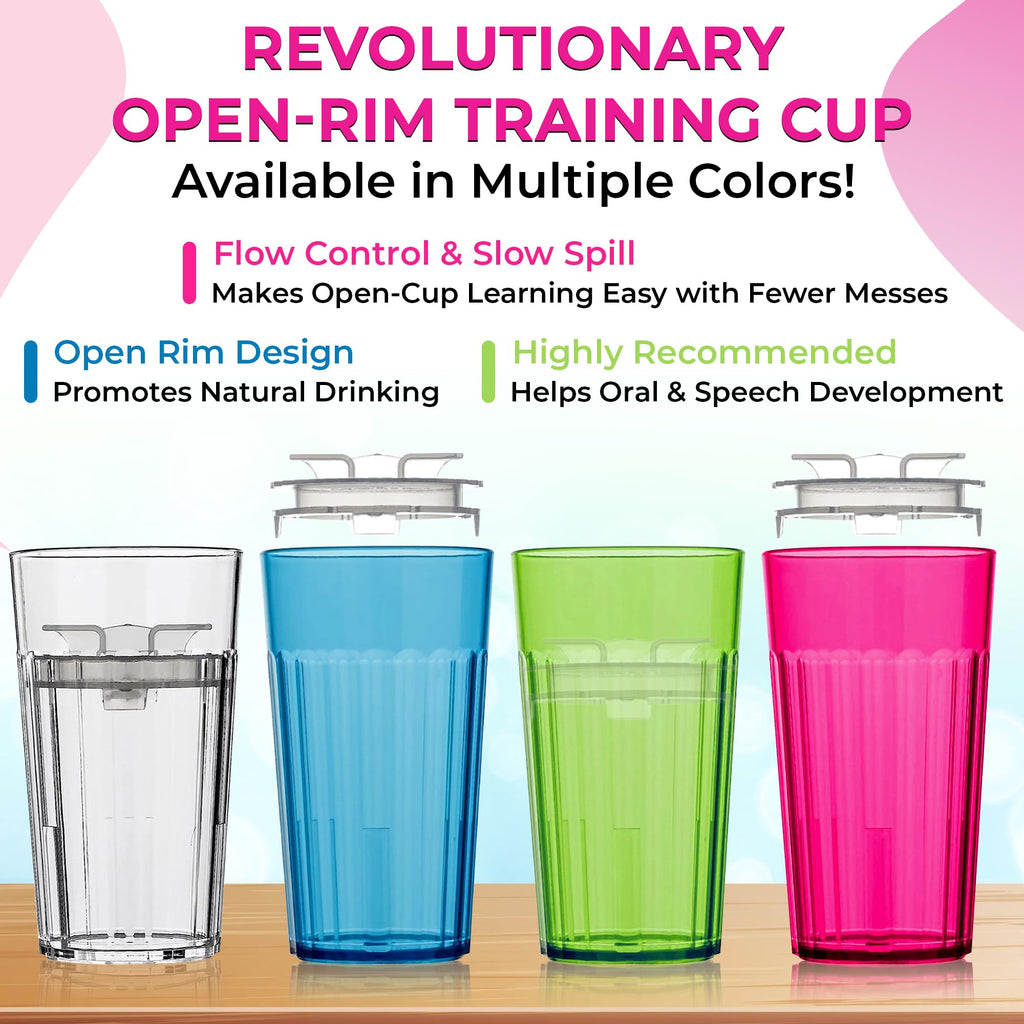 BUNDLE: (Clear 1-Pack) Open Training Cup, Toddler Cup, 360 Control-Flow, AND free training and use e-guide via QR