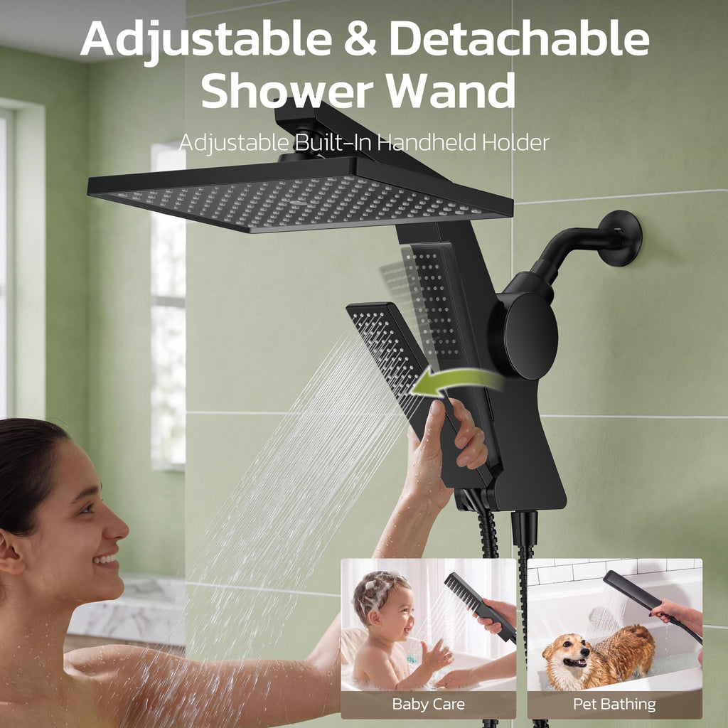 12-Inch Filtered Rain Shower Head with Handheld Spray Combo Matte Black